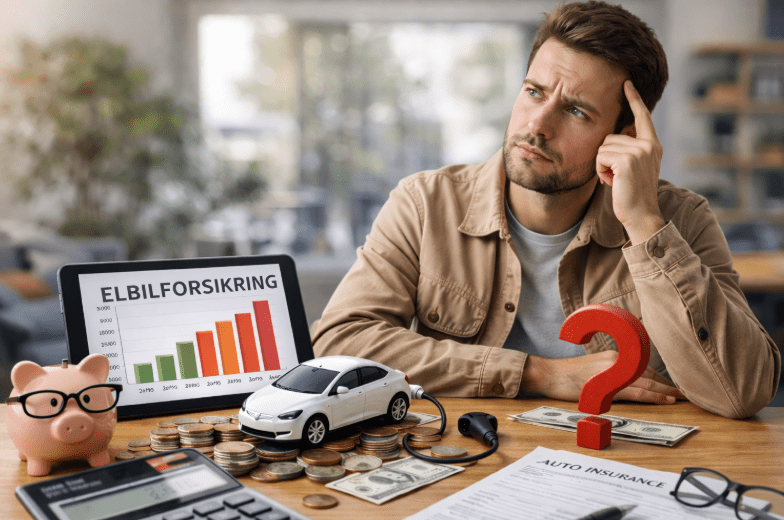 En mand tænker over om en elbilforsikring er dyrere