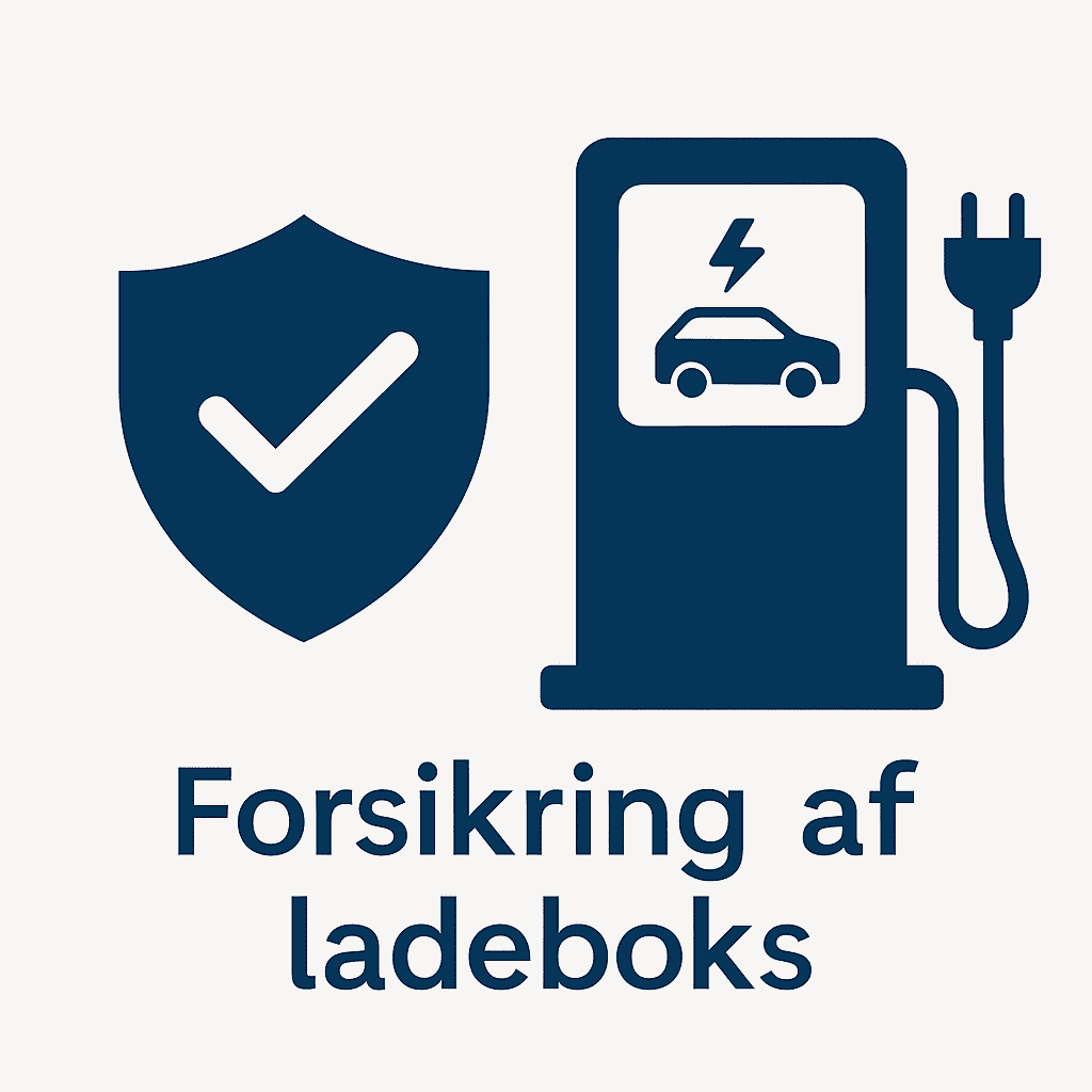 Skjold med flueben og ladestander - forsikring af ladeboks infograf
