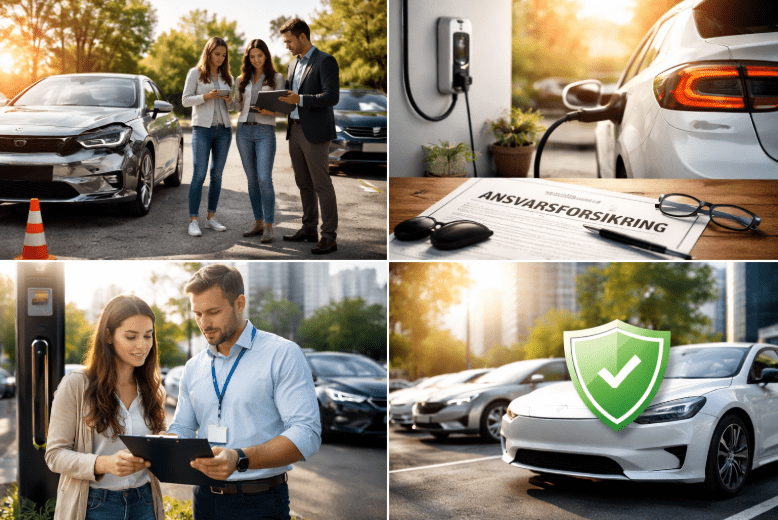 4 forskellige billeder af elbilforsikring