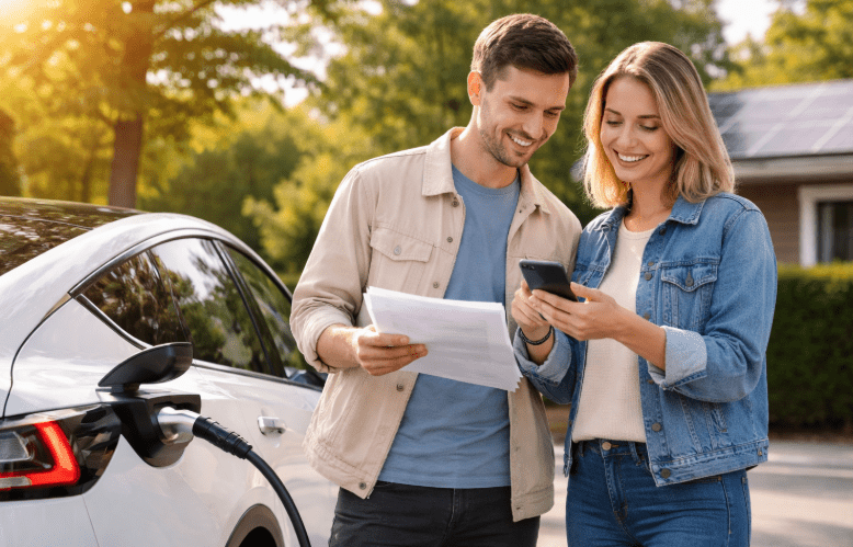 Kærestepar står med papir - bilforsikring trods RKI