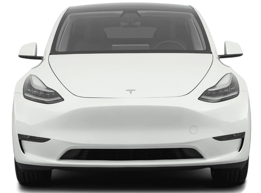 Tesla Model Y i hvid set fra fronten