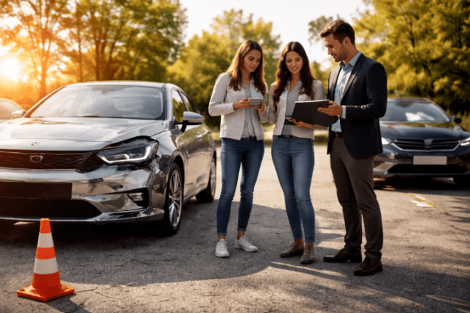 Par står med forsikringsmand - ansvarforsikring