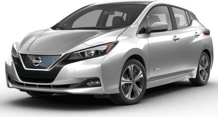 En sølvgrå Nissan elbil